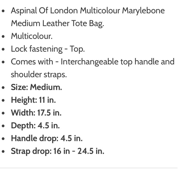 NWOT Aspinal of London Marylebone medium tote bag with optional strap - Picture 7 of 8